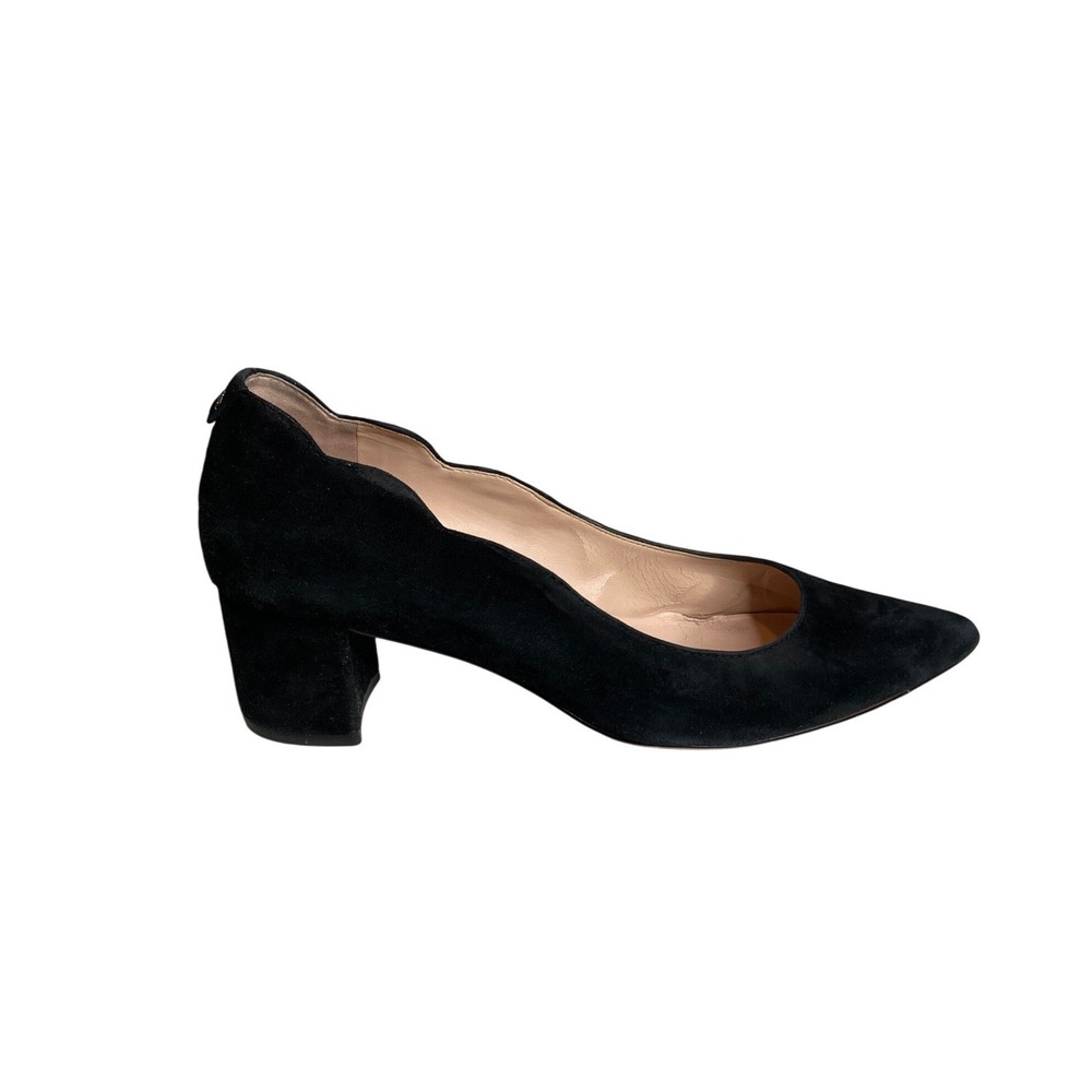 Kate Spade Womens Mindi Black Suede Scalloped Block Heel Pumps Size 7.5 Classic